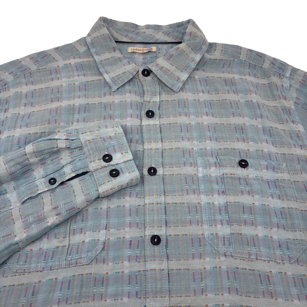 Carbon 2 Cobalt Mens Large Blue Multicolor Square Pattern Long Sleeve Shirt